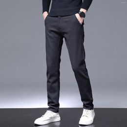 Men's Pants Casual Men Formal Solid Color Plush Lining Fleece Slim Warm Autumn Winter Thicken Trousers For Pantalones Hombre