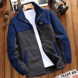 Mens Jackets Autumn Winter Fleece Jacket Patchwork Casual Fur Lined Keep Warm Sports Coats Thicken Slim Fit 220930