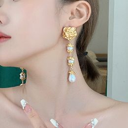 Dangle & Chandelier Personality Fashion Metallic Pearl Long Drop Earrings For Women 2022 New Statement Earings