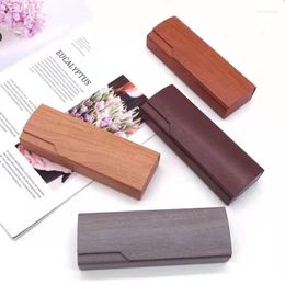 Jewelry Pouches High Quality Wood Grain Hard Holder Plated Metal Reading Glasses Case For Men And Women PU Leather Eyeglass Box