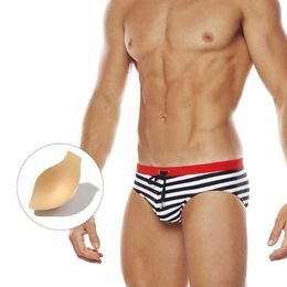 Men's Swimwear 2021 New Striped Men Trendy Padded Maillot De Bain Boy Boxer Shorts Summer Swimming Mayo sungas J220913