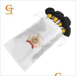 Gift Wrap Gift Wrap Custom Logo Human Virgin Hair Bundle Packing Satin Bag Customised Women Extension Silk Packaging Bag/Bags With Ds Dhtc0