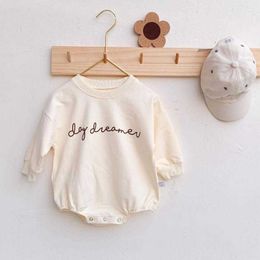 Rompers 2020 Autumn New Baby Letter Printed Long Sleeve Bodysuit Boys And Girls Jumpsuit Cotton Baby Clothes J220922