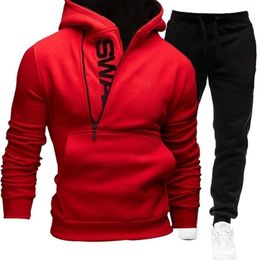 Men's Tracksuits Men's Casual Hoodies 2 Pieces Suit Sweatshirts Zipper Pocket Sports Outfit Letter Printed Comfortable Tracksuit Soft Slim Set 221006