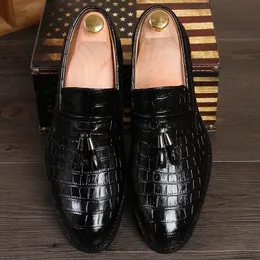 Luxury Crocodile Oxford Shoes Pointed Toe One Stirrup Vintage Tassel Men's Fashion Formal Casual Shoes Business Shoes Multi Size 38-47