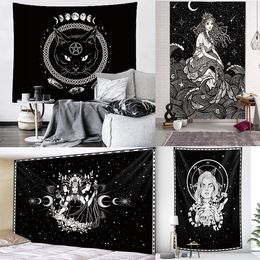 Tapestries Boho Decor Tarot Card Black Cat Tapestry Wall Hanging Hippie Moon Wolf Witchcraft ation Skull 221006