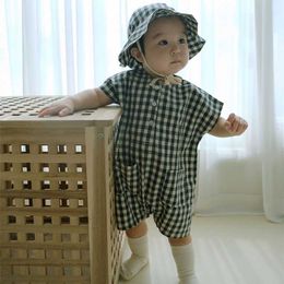 Rompers Baby Girl Summer Fashion Solid Two Pockets Sleeveless Jumpsuit Toddler Boy New Plaid Loose Cotton Romper Kid Outfits J220922