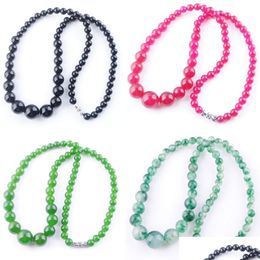 Beaded Necklaces Natural Green Plum Olive Jade Necklace Gem Stone Graduated 6-14Mm Round Beads Jewelry Necklaces 17.5" Stra Mjfashion Dh0Xj