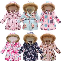 Jackets Thicken Winter Girls Jackets Fashion Printed Hooded Outerwear For Kids Plus Velvet Warm Children Coats Christmas Present 221006