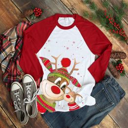 Women's Hoodies Christmas Ladies Round Collar Hoodie Women Leisure Style Creative Elk Printing Color Matching Raglan Long Sleeve Tops