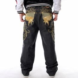 QNPQYX New Streetwear Dance Hiphop Jeans Mode Bordüren Schwarz Losse Board Denim Broek Totale Mannelijke Rap Hip Hop Jeans Plus Größe 30-46