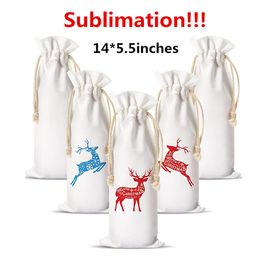 New Sublimation Wine Bag Christmas Decorations Gift Thickened Flannelette Double Drawstring Stocks Heat Transfer DIY Wholesale