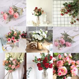 Decorative Flowers Vintage Coke Edge Rose Artificial Flower Single Autumn Color Roasted Silk Fabric Fake Wedding