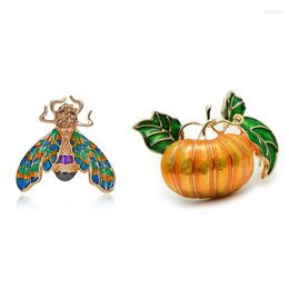 Brooches Bumble Bee Crystal Brooch Pin Colourful & Halloween Pumpkin Alloy Green Leaves Orange Enamel Women's