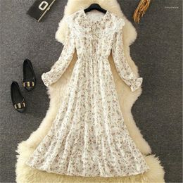 Casual Dresses Doll Collar Dress 2022 Spring Autumn Women's Clothing Style Chiffon Floral Fairy M219