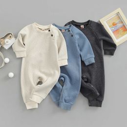 Rompers Baby Girl Boy Autumn Jumpsuit Solid Color Waffle Long Sleeve Round Neck Snap Closure Romper Jumpsuit J220922