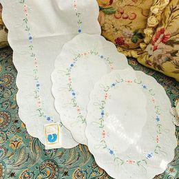 Table Mats Cotton Hand Embroidered Floral Tablecloth Runner Plate Cushion Placemat Coffee Cup Tea Kitchen Cover Towel