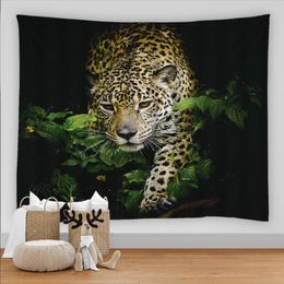 Tapestries Night View Tapestry Animal Leopard Jungle Nature Scenery Wall Hanging Home Bedroom Asthetic Kawaii Room Decor Tapiz