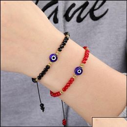 Charm Bracelets Charm Bracelets Jewellery Braided Evil Blue Eye Bracelet Handmade Colorf Crystal Beads For Women Girl Drop Del Mjfashion Dhkie