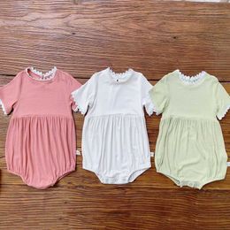 Rompers Kid Girl Simple Solid Lace Collar Comfortable Short Sleeve Jumpsuit Fashion Candy Color Cotton Bodysuit Girls Summer Outfits J220922