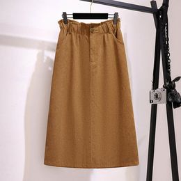 Plus size Dresses 150Kg Plus Size Women's Autumn Winte High Waist Corduroy Aline Skirt 5XL 6XL 7XL 8XL 9XL Solid Elastic Waist OneStep Skirt 221006