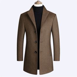 Men's Wool Blends Autumn And Winter Men's Woolen Coat Simple Leisure Youth Solid Color Leisure Medium Long Woolen Coat Fashionable 220930