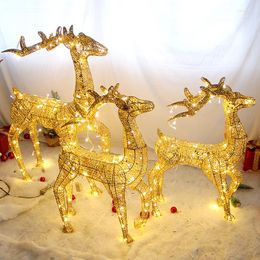 Christmas Decorations 2022 Ornaments Golden Deer Cart Elk Tree Scene Shopping Mall El Window Decoration Supplies