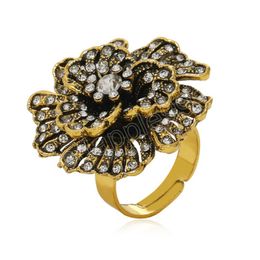 Engraved Flower Retro Party Female Finger Ring Vintage Antique Gold Rose Rhinestones Women-Midi-Rings Stylish Indian Jewellery