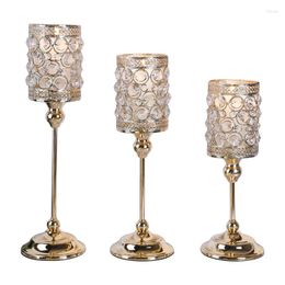 Candle Holders Nordic Gold Crystal Pillar Stick Modern Metal Stand Glass Table Portavelas Centrepieces AD50CH
