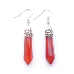 Dangle Chandelier Natural Red Agate Gemstone Dangle Earrings Hexagonal Pointed Reiki Chakra Beads For Women Jewellery R3064 D Bdehome Dhyan