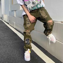 Men's Pants Streetwear Women and Mens Knife Ripped Jeans Embroidered Straight Loose Wide Leg Hip Hop Cool Beggar Trousers Harem G220929