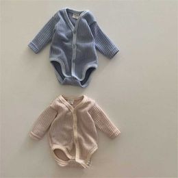 Rompers 02y Baby Autumn Simple Solid Vest Bodysuit Girl Fashion Long Sleeves Cotton Jumpsuit One Piece Boy Striped Clothing J220922