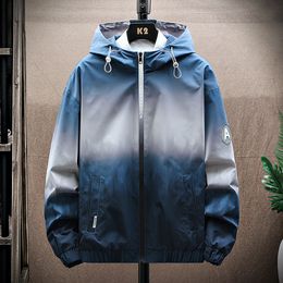 Gradient Windbreaker Jacket Men Spring and Autumn Hooded Lightweight Jackets Men Fashion Clothing Outdoor Wear Coats Plus Size