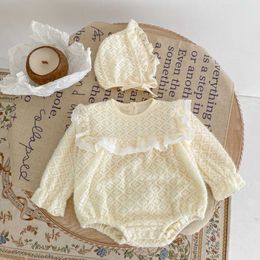 Rompers Cute Baby Girl Solid Fashion Plaid Long Sleeves Bodysuit Autumn Flower Dimensional Cotton Princess Jumpsuit Girls Outfits J220922