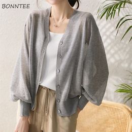 Women's Knits Tees Cardigan Women Thin Sun-proof Summer Knitted Simple Casual Solid Temperament Single Breasted Sheer Vacation Mujer Clothes Ropa 221006