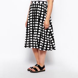 Plus size Dresses Plus Size Elegant Black And White Plaid Summer Spring Flared Skirt Elastic Waist Casual Aline Skirt Female Large Size 6XL 7XL 221006