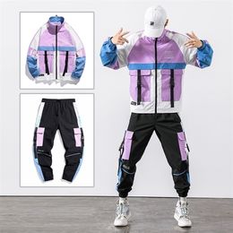 Men's Tracksuits Hip Hop Workwear jacket Mens Tracksuit JacketPants 2PC Sets baseball loose Zipper Ribbons Coat Long Pants Mens Clothing 221006