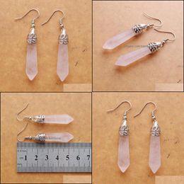 Dangle Chandelier Natural Pink Rose Quartz Gem Stone Dangle Earrings Hexagonal Pointed Reiki Chakra Beads For Women Jewelry Bdehome Dhits