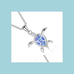 Pendant Necklaces Animal Turtles Pendant Necklace Natural Blue Opal Sea Women Jewellery Alloy Sier Elegant Beach Tortoise Neck Lulubaby Dhiov