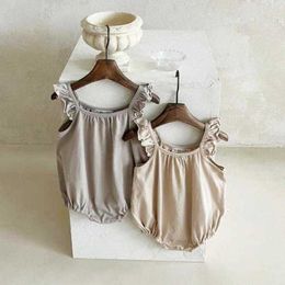 Rompers Baby Girl Fashion Solid Sleeveless Sling Bodysuit Simple Comfortable Cotton Sexy Flying Sleeves Jumpsuit Girls Outfits J220922