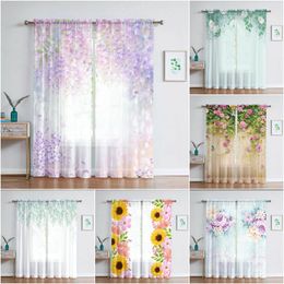 Curtain Little Fresh Vine Flowers Curtains For Living Room Transparent Tulle Window Sheer The Bedroom Accessories Decor