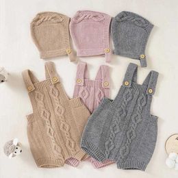 Rompers 2022 Spring Summer Infant Simple AllMatch Knitting Sling Bodysuit Boy Fashion New Jumpsuit One Piece Girl Outfits And Cap J220922