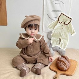 Rompers Cute Newborn Baby Girl Solid Sweet Peter Pan Collar College Style Long Sleeves Jumpsuit Boy Loose Cotton Romper One Piece J220922