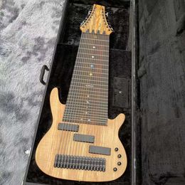 Custom 17 strings electric guitar bass mahogany with spalted maple veneer Customised on Logo Shape Hardware