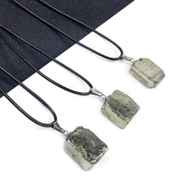 Pendulum Healing Mineral Natural Pyrites Necklace Choker Irregular Square Nuggets Golden Quartz Pendant Necklace Women Male