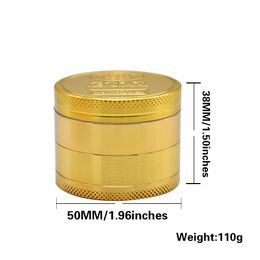smoke accessory Golden Metal Herb Grinder Zinc Alloy 4Layers spice tobacco Crusher Tobaccos Spice Hand Muller Diameter 50mm Height 38mm