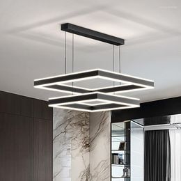 Chandeliers Modern Led Ceiling For Living Room Concise Pendant Lamp Dining Square Black Nordic Light Remote Control