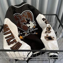 Mens Jackets Spring and Autumn Vintage Embroidered Baseball Uniform Womens Loose Trendy Street Couples Top 220930