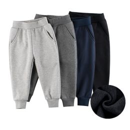 Trousers Children Trousers for Boys Autumn Winter Fleece Thickening Solid Blue Black Grey Sport Casual Long Pants for 19 Years 2201006