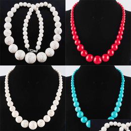 Beaded Necklaces Women Jewelry Necklaces Natural Gem Stone White Red Blue Turquoise Graduated Round Beads Strand 19 Inches Mjfashion Dhuap